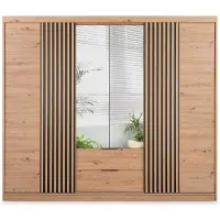 Vente-unique Kast met 4 deuren en 2 lades - Met spiegel - L250 cm - Kleur: houtlook - SIDOVIA