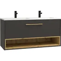 Vente-unique Antraciet hangmeubel voor badkamer met inbouwwastafel - 120 cm - YANGRA