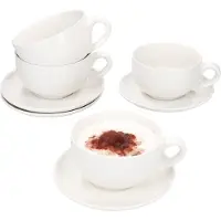 MamboCat 4-delig set CREME cappuccino mokken met schoteltjes in crèmewit aardewerk – 24302605