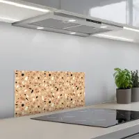 KitchenYeah Spatscherm 70x30 cm - Zelfklevende achterwand Terrazzo - Patroon - Kleurrijk - Oranje - Keuken muurbeschermer - Spatwand fornuis