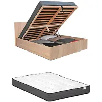 Vente-unique Bed met opbergruimte hout natuurlijk licht 160