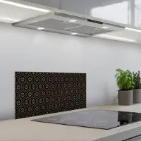 KitchenYeah Spatscherm 60x30 cm - Zelfklevende achterwand Bloemen - Goud - Hexagon - Keuken muurbeschermer - Spatwand fornuis