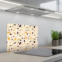 KitchenYeah Spatscherm 60x45 cm - Zelfklevende achterwand Terrazzo - Patroon - Geel - Keuken muurbeschermer - Spatwand fornuis