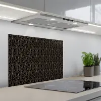 KitchenYeah Spatscherm 70x50 cm - Zelfklevende achterwand Goud - Zwart - Lijnen - Keuken muurbeschermer - Spatwand fornuis