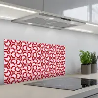KitchenYeah Spatscherm 80x40 cm - Zelfklevende achterwand Roze - Rood - Geometrisch - Patroon - Keuken muurbeschermer - Spatwand fornuis