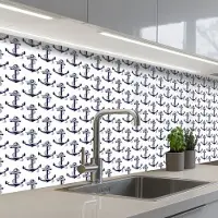 KitchenYeah Keuken achterwand 200x80 cm - Spatscherm zelfklevend Oceaan - Anker - Blauw - Wit - Muurbeschermer - Spatwand fornuis