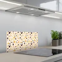 KitchenYeah Spatscherm 70x30 cm - Zelfklevende achterwand Terrazzo - Patroon - Geel - Keuken muurbeschermer - Spatwand fornuis