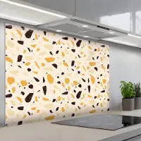 KitchenYeah Spatscherm 120x80 cm - Zelfklevende achterwand Terrazzo - Patroon - Geel - Keuken muurbeschermer - Spatwand fornuis