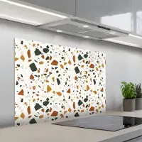 KitchenYeah Spatscherm 100x65 cm - Zelfklevende achterwand Terrazzo - Patroon - Wit - Terra - Keuken muurbeschermer - Spatwand fornuis