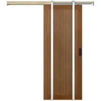 Vente-unique Schuifdeur met schuifsysteem in MDF en donker naturelkleurig hout - H205 x L63 cm - SANDORA