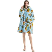 Badrock Hoodie deken - Pizza fleece deken met mouwen en capuchon – fleece hoodie – Draagbare deken - fleece kleed met capuchon en mouwen – maat XS t/m XL – TV plaid met mouwen - 90 cm – lichtblauw