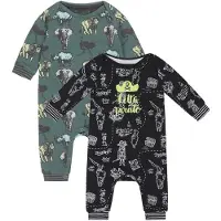 Charlie Choe - 2pack - Groen - Zwart - Boxpak - Salopette - Kruippakje - Babypakje - Jumpsuit - Geboortepakje - Romper - Piraten - Dieren - Maat 62