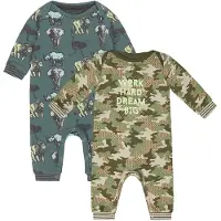 Charlie Choe - 2pack - Groen - Bruin - Boxpak - Salopette - Kruippakje - Babypakje - Jumpsuit - Geboortepakje - Romper - Camo - Dieren - Maat 62