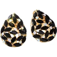 Charme Bijoux Clip oorbellen zwart goudkleur strass 2 cm- geen gaatje-