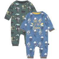 Charlie Choe - 2pack - Groen - Blauw - Boxpak - Salopette - Kruippakje - Babypakje - Jumpsuit - Geboortepakje - Romper - Kwalletjes - Dieren - Maat 62