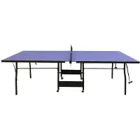 Vente-unique Opklapbare pingpongtafel op wieltjes voor binnen met accessoires - L274 x D152,5 x H76 cm - GARRY