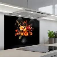KitchenYeah Spatscherm 90x70 cm - Zelfklevende achterwand Herfst - Boeket - Oranje - Keuken muurbeschermer - Spatwand fornuis