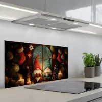 KitchenYeah Spatscherm 80x40 cm - Zelfklevende achterwand Gnooms - Kerst - Raam - Kleurrijk - Keuken muurbeschermer - Spatwand fornuis