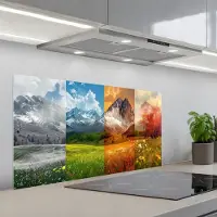 KitchenYeah Spatscherm 100x50 cm - Zelfklevende achterwand Landschap - 4 seizoenen - Natuur - Winter - Lente - Zomer - Herfst - Keuken muurbeschermer - Spatwand fornuis