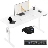 Woltu Bureau met verstelbare hoogte, 140 x 60 cm, elektrisch bureau, computerbureau met USB-oplaadpoort, zit-sta bureau met geheugenbediening, Wit