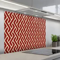 KitchenYeah Spatscherm 100x75 cm - Zelfklevende achterwand Rood - Beige - Patroon - Lijnen - Keuken muurbeschermer - Spatwand fornuis