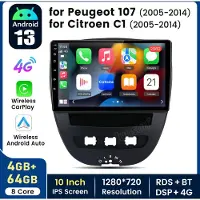 Hexinex HexinexMarket Octa-Core autoradio Geschikt voor Peugeot 107, Toyota Aygo, Citroën C1 (2005-2014) - Draadloos CarPlay, Android Auto, multimediaspeler, 3G/4G-communicatie, 4GB+64GB