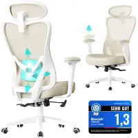 Songmics Gamestoel met verstelbare hoofdsteun, Zandbeige