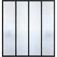 Vente-unique Glazen designbinnenraam in gepoederlakt aluminium en gehard textuurglas - 120 x 105 cm - Zwart - VIETRA