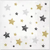 JEAN Products 40 Servetten - Sterren - Wit - Zwart - Goudbruin - Zilvergrijs - 33 x 33 cm - 3-Laags - Premium Collection by Jean