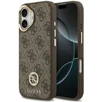 GUESS Classic Strass Logo Leather Backcover met MagSafe voor de Apple iPhone 17 - Bruin