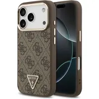 GUESS Classic Triangle Logo Leather Backcover met MagSafe voor de Apple iPhone 17 Pro - Bruin