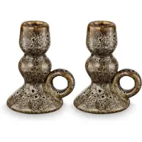 Vtwonen - Set van 2 - Kandelaren - Keramiek - Groen - 9x7x10.5cm