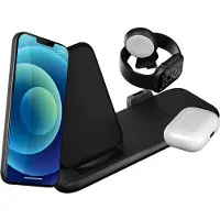 ZENS 3-in-1 Draadloze Oplader 10W met Standaard en Apple Watch Oplader Wit
