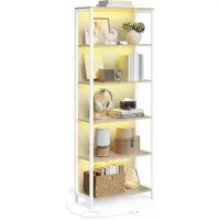 Vasagle Staande boekenkast met verstelbare planken en ledverlichting, natuurbeige