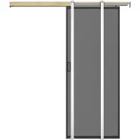 Vente-unique Schuifdeur met klamplaagsysteem - Aluminium en gerookt, gehard matglas - H205 x L63 cm - LINCI II