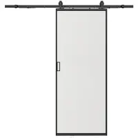 Vente-unique Schuifdeur met opbouwsysteem - Aluminium en gehard matglas - H205 x L63 cm - LINCI II