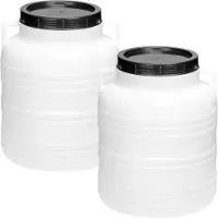 Garronda 2x30L Kunststof Trommel Met Deksel - Regenton - Vat - HDPE - Voedselvat - Tuin Hobbock – Wit – GD-STE-Barrel-B30L-2B