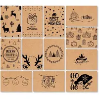 Giftmas Kerst Collectie – Wenskaarten & Kerstkaarten Set – 36 Groetenkaarten met 12 Designs – Inclusief Enveloppen en Stickers – Kraft Papier Kaartenset Voor Feestdagen - 20x15cm