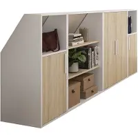 Vente-unique Meubel voor onder een schuin dak met 4 deurtjes, 2 planken en 2 nissen - Wit en naturel - ADEZIO