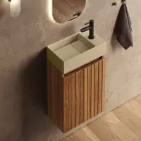 Fontana Itsie toiletmeubel walnoot ribbelfront 40cm met fontein in mat licht ivoor