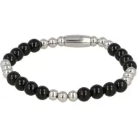 My Bendel - Damesarmband Zilverkleurig met Onyx Edelsteen Elastisch - Elastische Onyx Edelsteen Armband Voor Dames - met Luxe Cadeauverpakking | Sieraden Voor Dames | Maat M