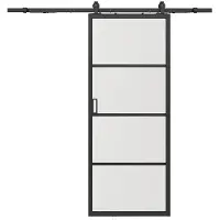 Vente-unique Schuifdeur met wandbevestiging - aluminium en gehard matglas - H205 x L63 cm - SINCA II