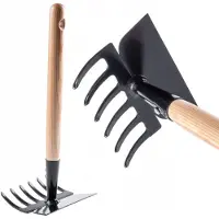 Kadax Kleine hak van metaal, tuinhak met korte steel, dubbele hakken, hakjes, robuuste combihaak voor het zaden van onkruid (6 tanden, trapeziumvorm)