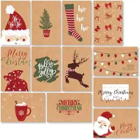 Giftmas Refurbished | Kerst Collectie - Wenskaarten Set - 36 Groetenkaarten 12 Designs Kraft Papier Rood (36 stuks)
