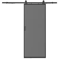 Vente-unique Schuifdeur met wandbevestiging - Aluminium en gerookt, gehard matglas - H205 x L63 cm - LINCI II