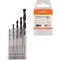 Projahn houtdraaiboorset, 5-delig, zeskantschacht E6.3, Ø 3-4-5-6-8 mm, 162 mm totale lengte