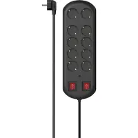 Hama Stekkerdoos met schakelaar - 10-voudig - 2m kabel - met overspanningsbeveiliging - Zwart
