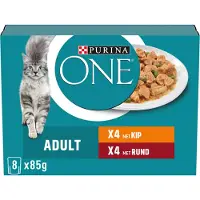 Purina One Adult met kip, rund en groenten in saus natvoer kat 16 x 85 g