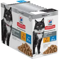 Hill's Pet Nutrition Mature Adult 7+ Sterilised Cat nat kattenvoer met kip en oceaanvis maaltijdzakje combipack 2 dozen (24 x 85 g)