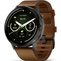 Garmin venu 4 45mm slate rvs strapset lederen- en siliconen band